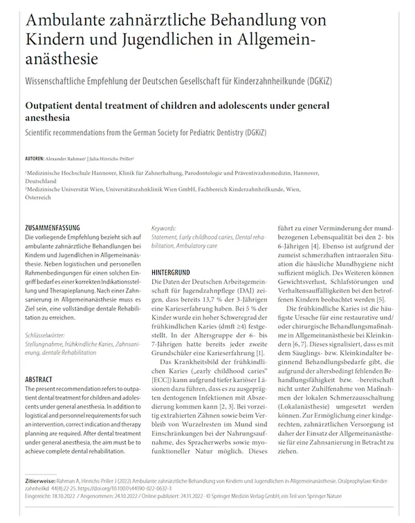 Titelseite der Wissenschaftlichen Empfehlung